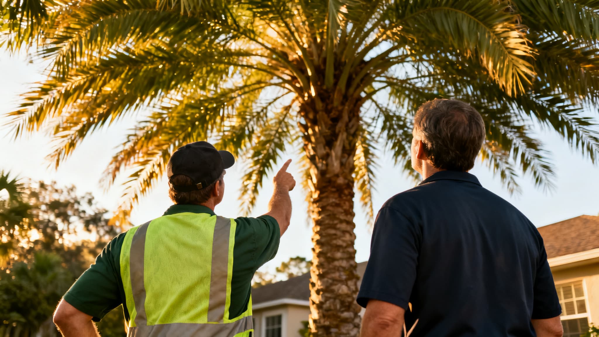 Palm-shaded Florida front yard in warm afternoon light